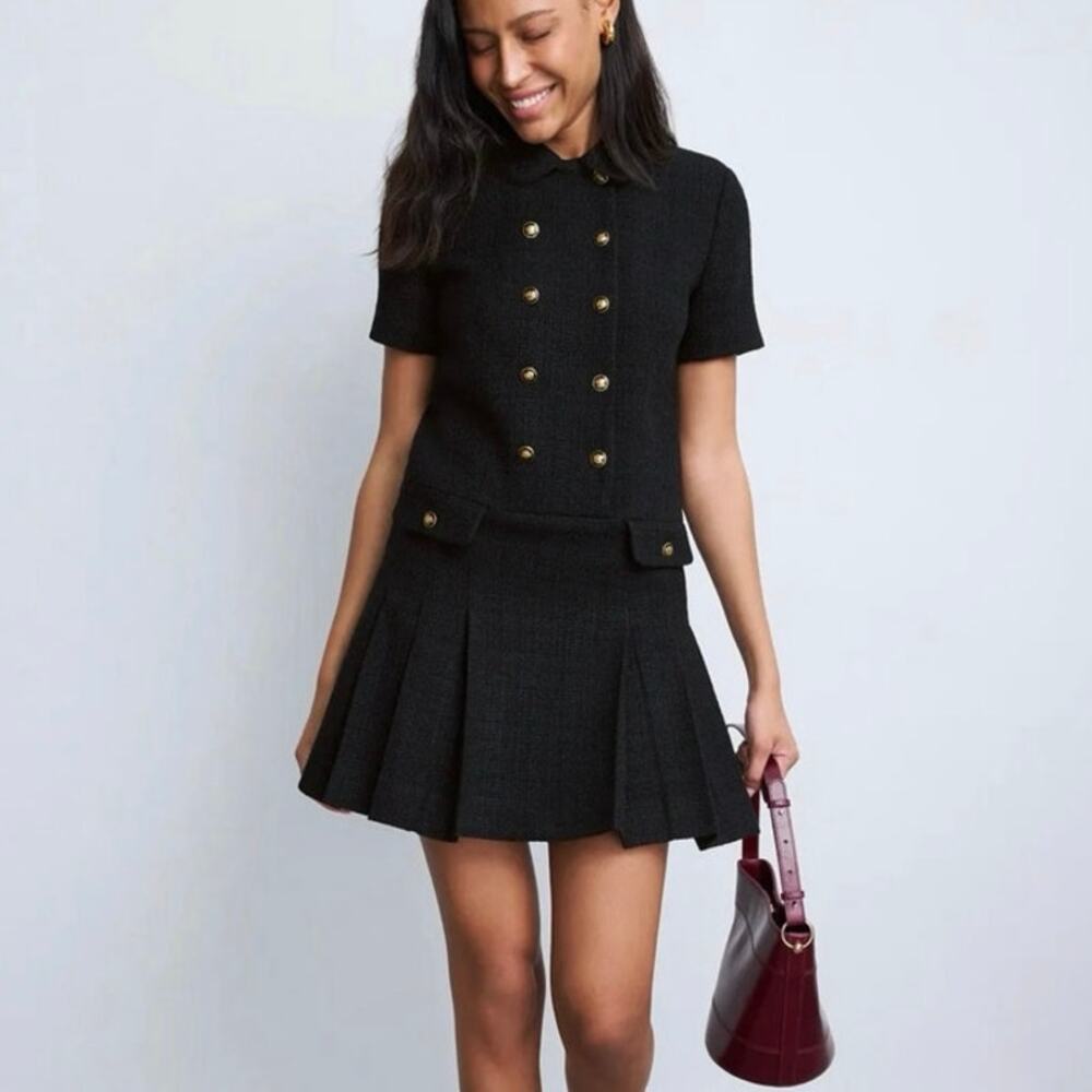 Sandro Antonella tweed Collared black Mini Dress 36 (US 2-4)